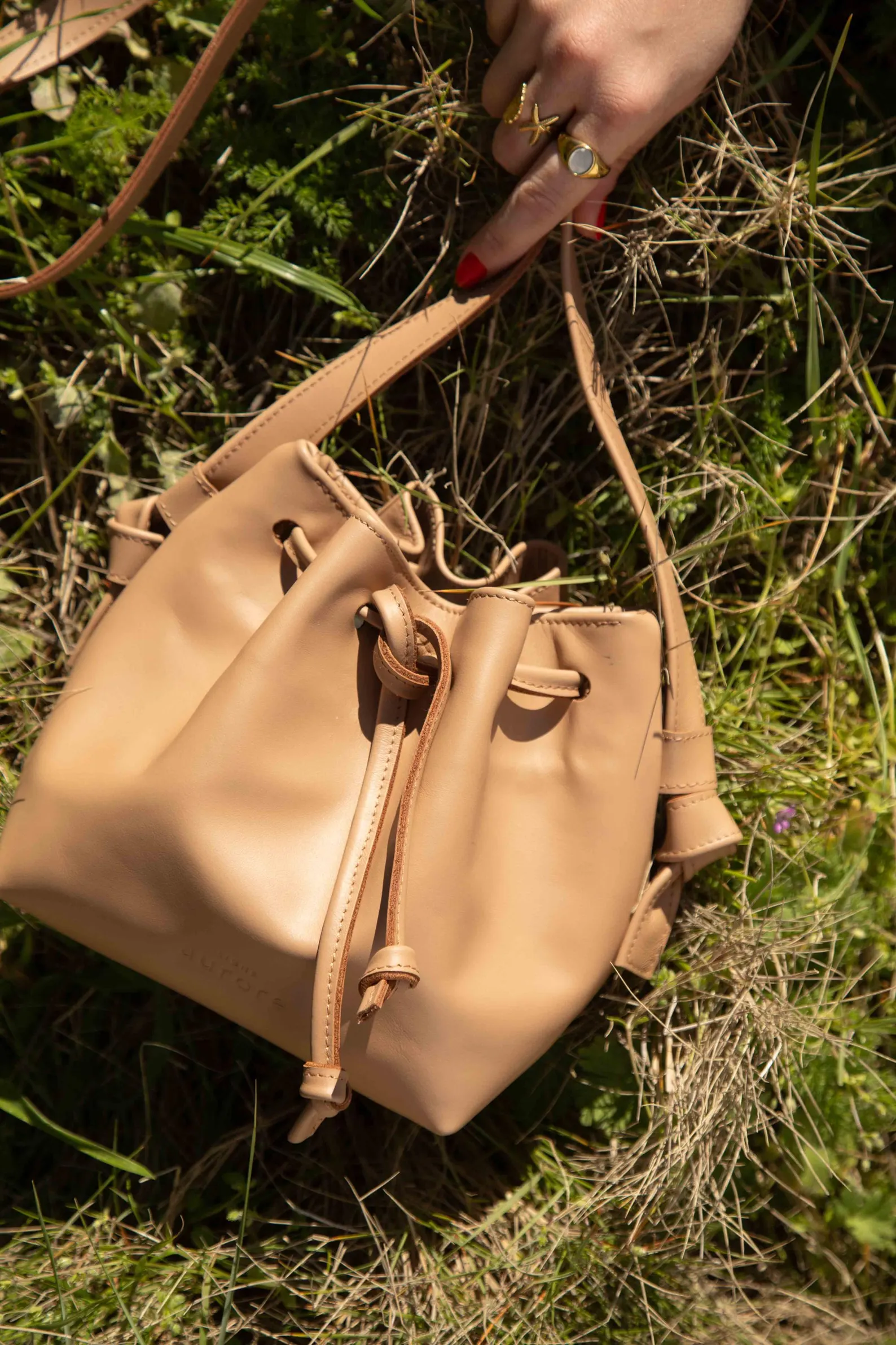 Bucket bag, mini leather bag, cappuccino color - Image 2