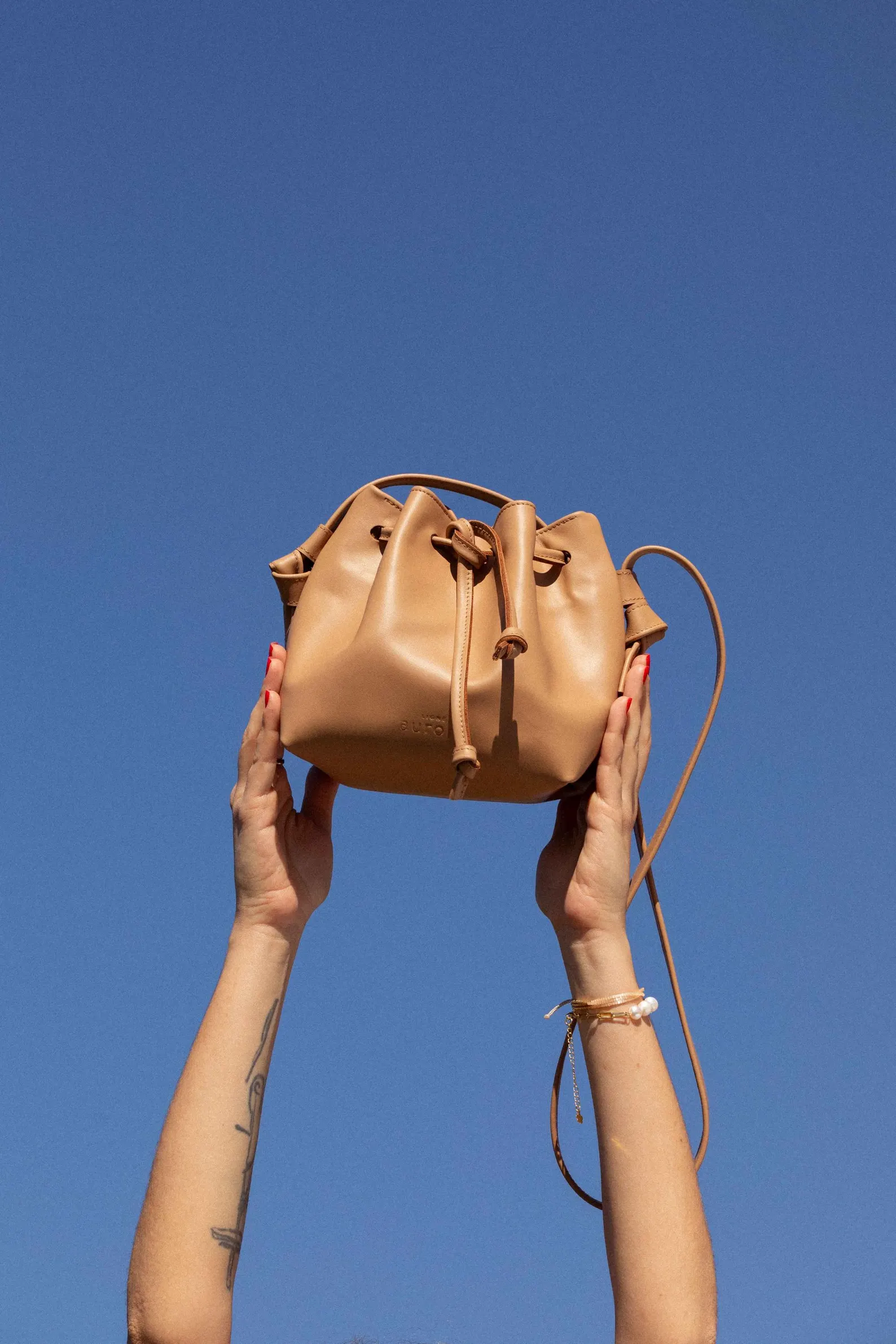 Bucket bag, mini leather bag, cappuccino color - Image 5
