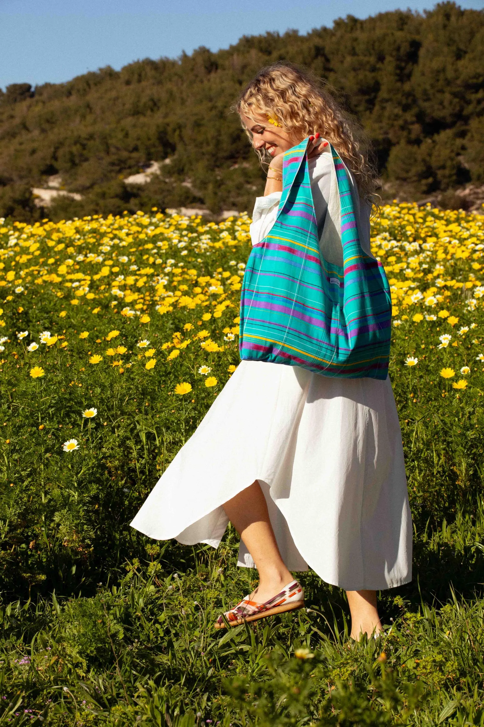 Marthe tote bag - vintage Madras fabric - Image 2