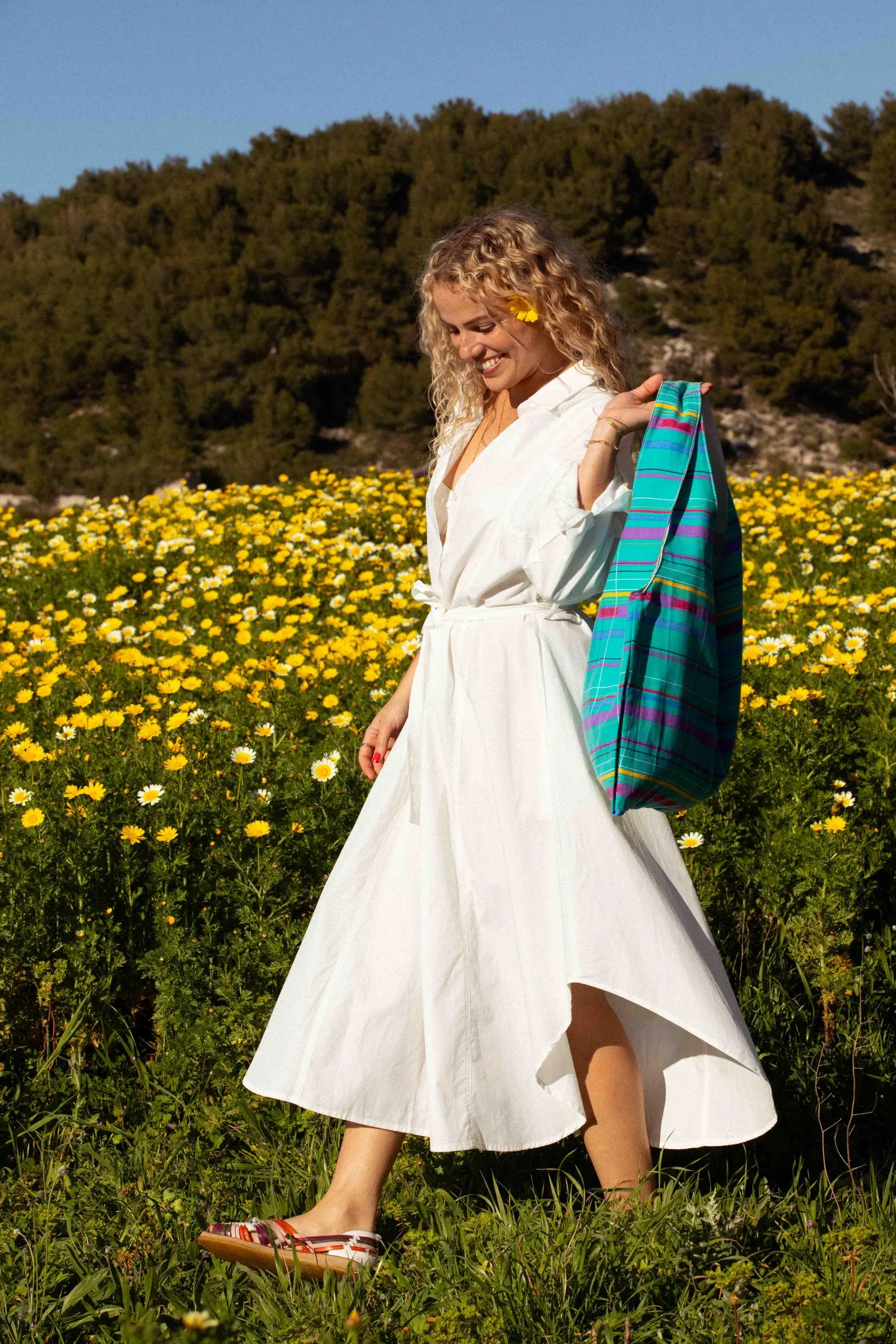 Marthe tote bag - vintage Madras fabric - Image 3