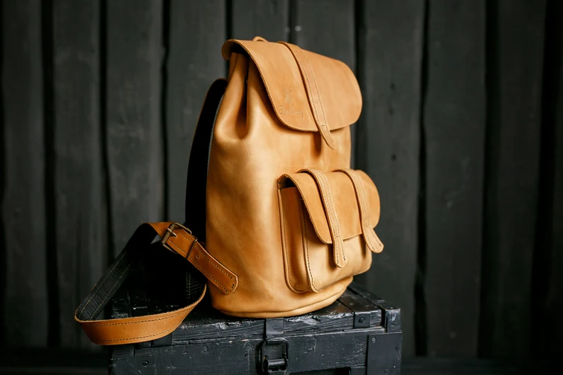 Brown Women Leather Backpack,School rucksack,Satchel Leather - Image 3