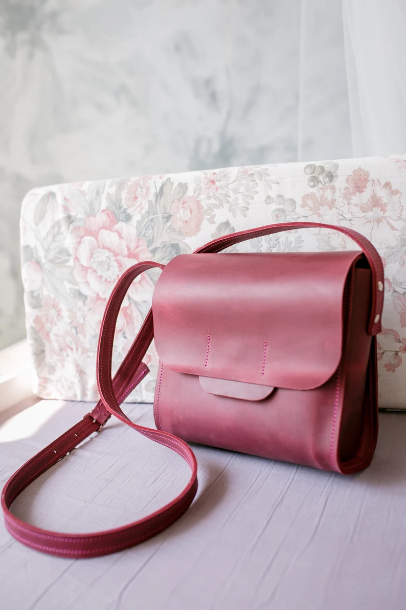 Purple Leather Crossbody Bag Women Shoulder Bag Mini Bag