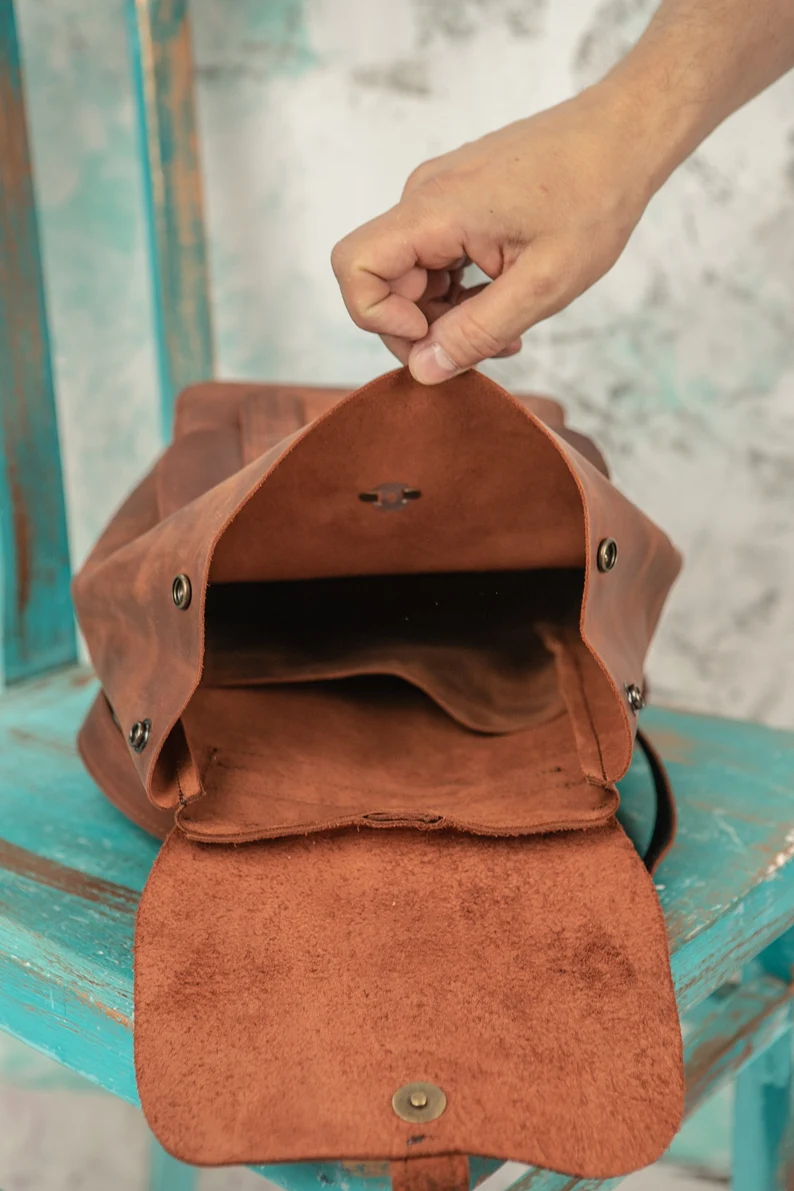 Brown Women Leather Backpack,School rucksack,Satchel Leather - Image 5