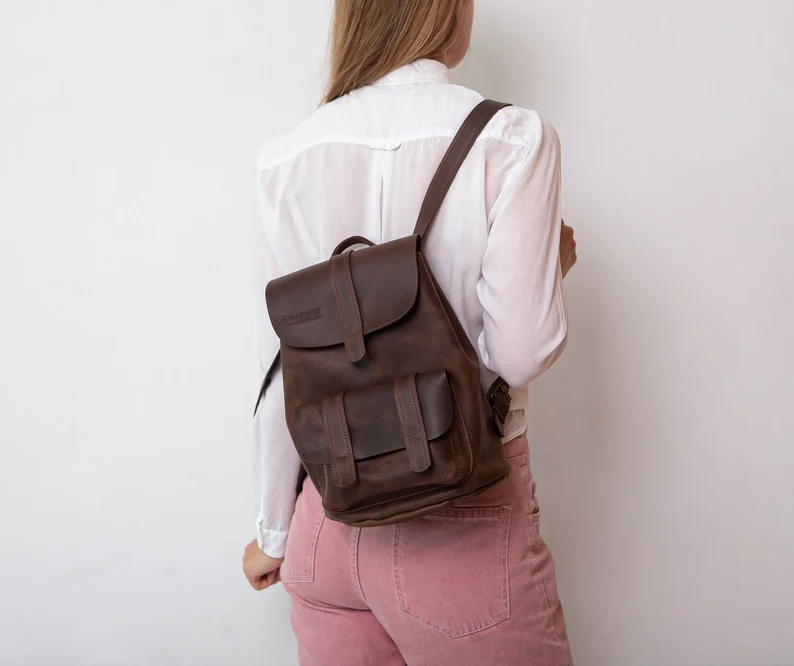 Brown Women Leather Backpack,School rucksack,Satchel Leather - Image 6