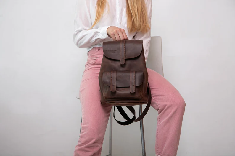 Brown Women Leather Backpack,School rucksack,Satchel Leather