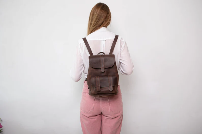 Brown Women Leather Backpack,School rucksack,Satchel Leather - Image 8