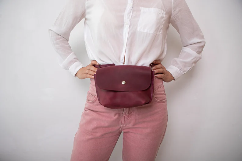 Leather Belt Bag Leather Fanny Pack Crossbody Bag - Image 5