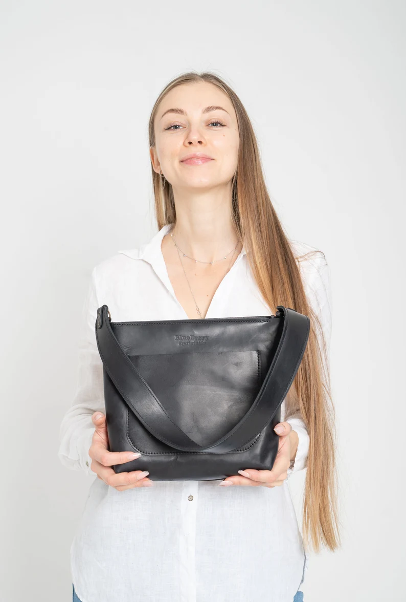 Black Leather Crossbody Bag Women Shoulder Bag Mini Bag - Image 6