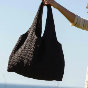 Marthe tote bag - black smocked fabric